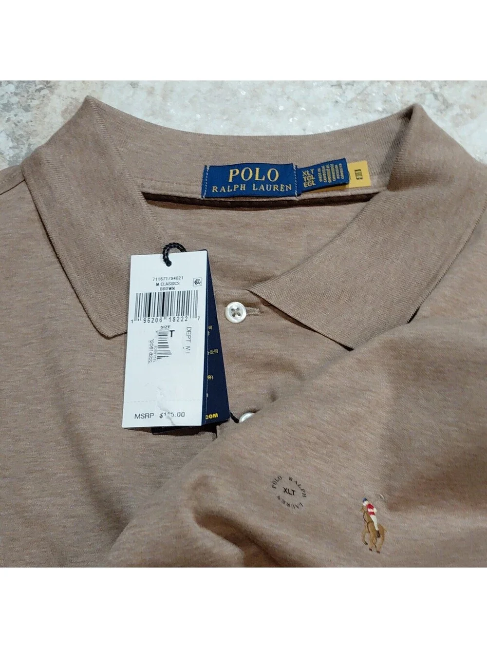 NWT Ralph Lauren Mens Classic Fit Brown Cotton Polo XLT Big Tall #882